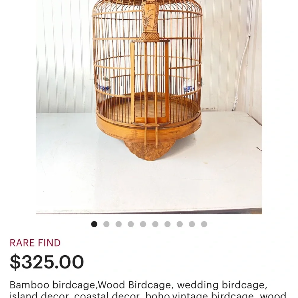 Bamboo birdcage, authentic $325 on Etsy